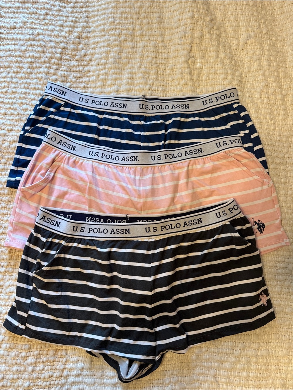 U.S. Polo Assn. Striped Women’s Lounge Shorts - Pink, Navy, Black